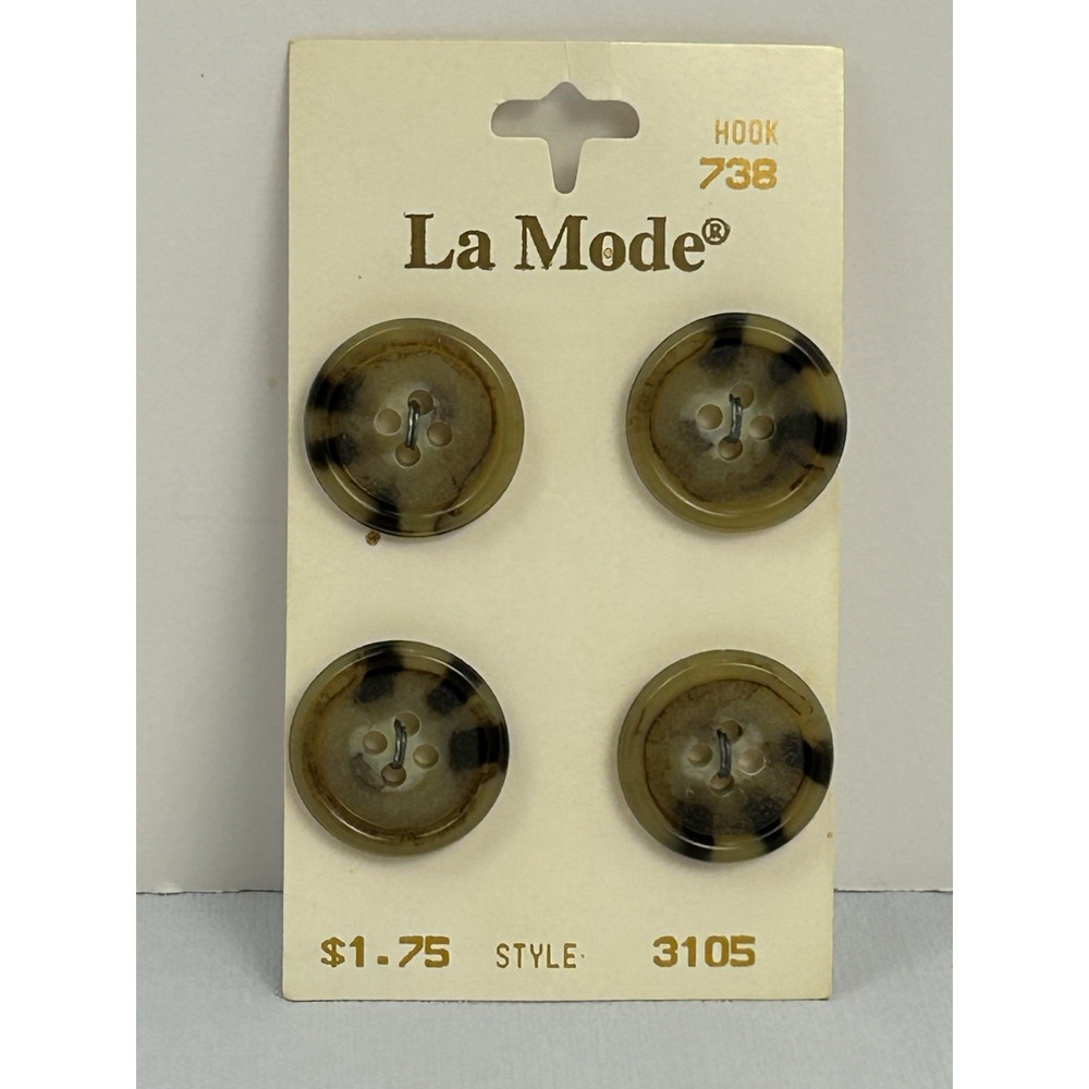Vintage La Mode Buttons Tan Tortoise Look 3/4" 19mm 4 Ct USA Sewing NOS